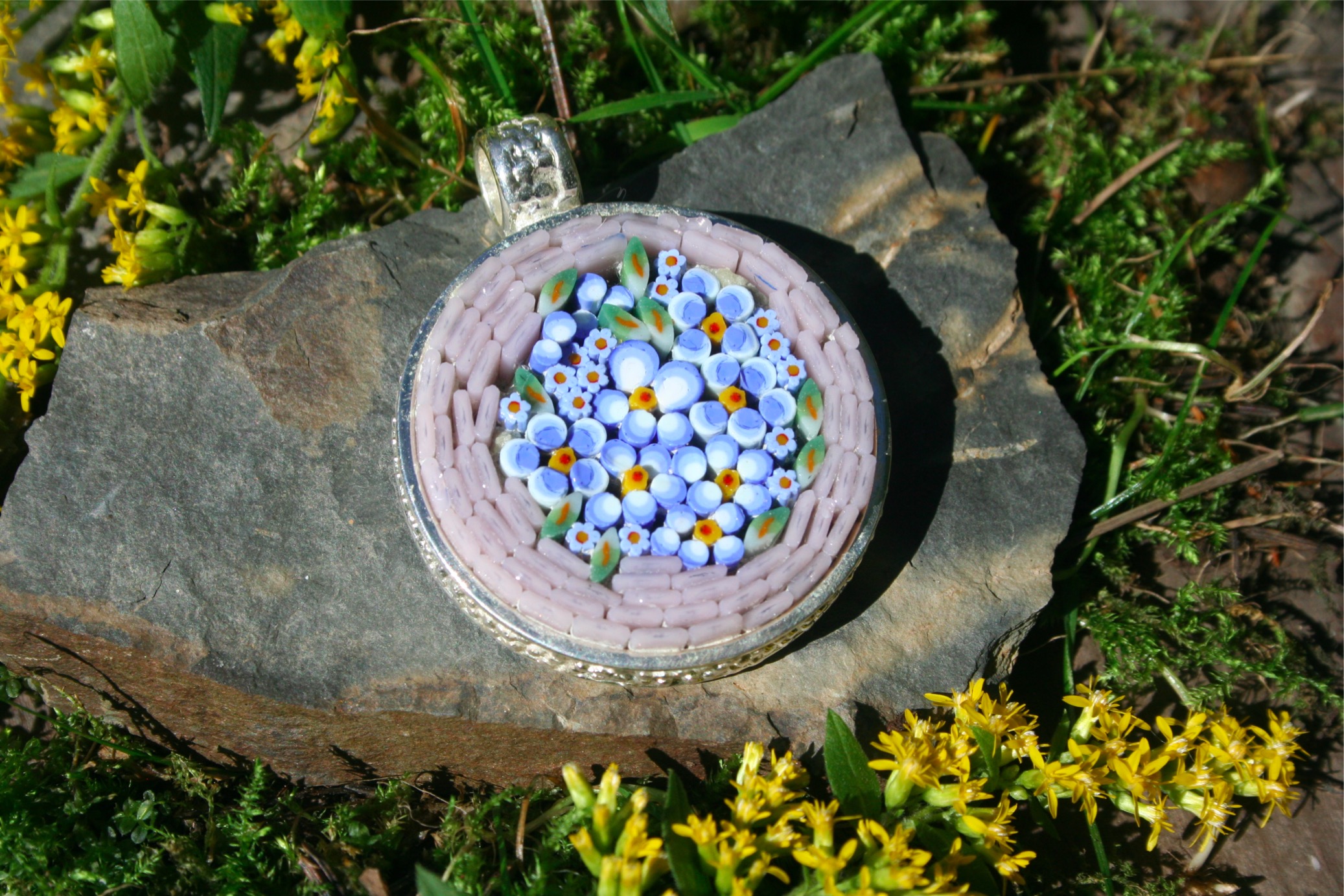 Micromosaic #5-Forget-Me-Not pendant-