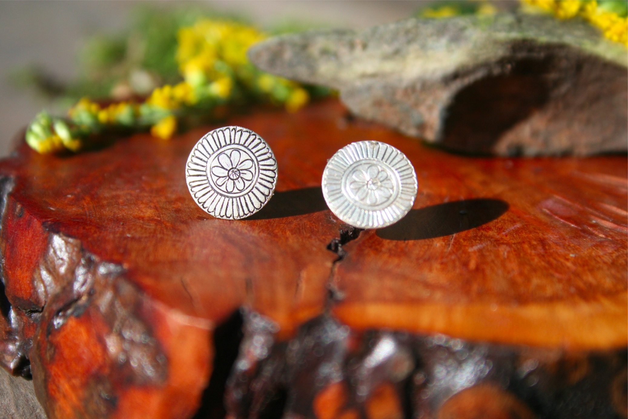 engraved flower earrings