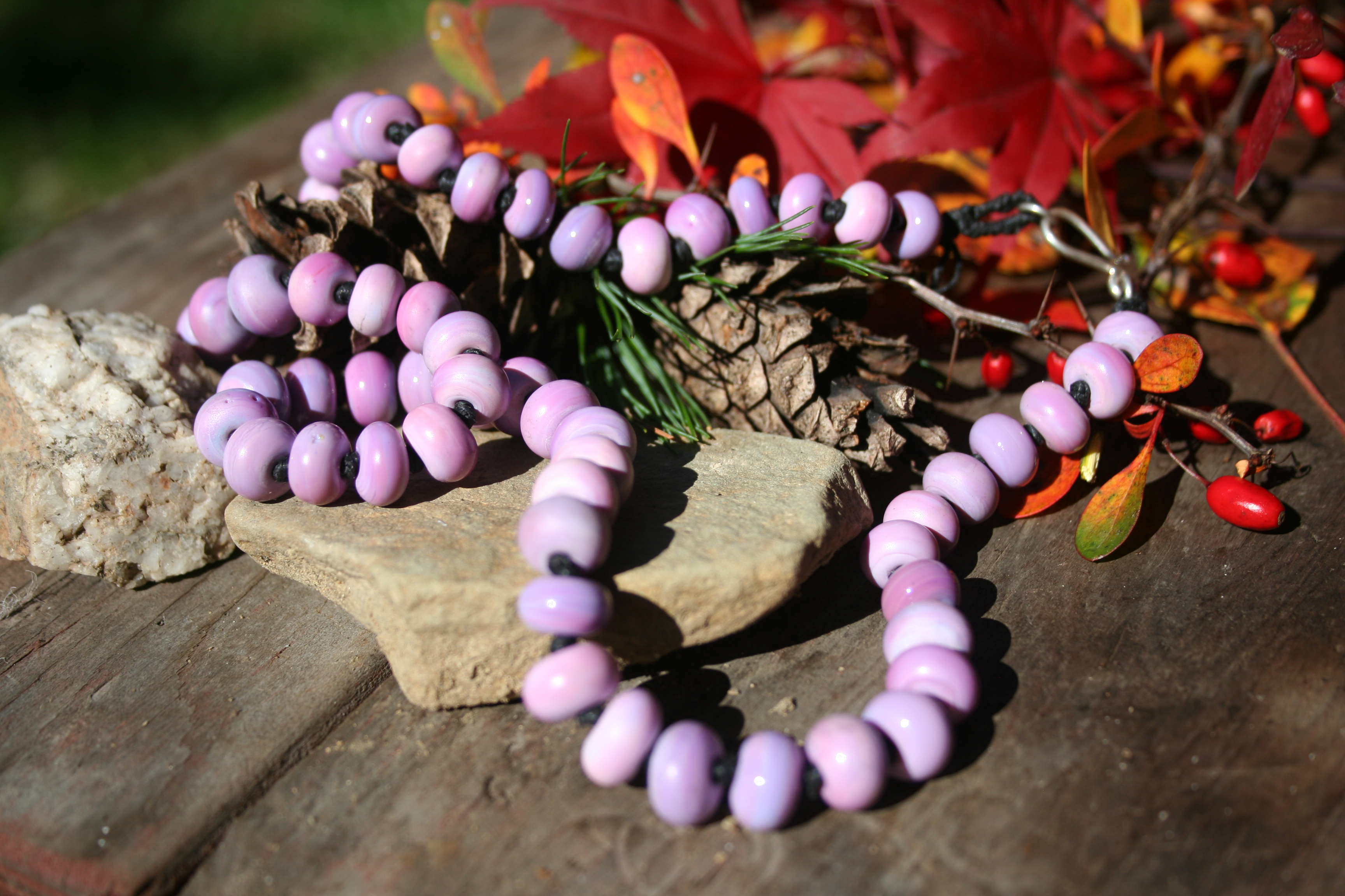 Hand ties pink beads necklace approx 18