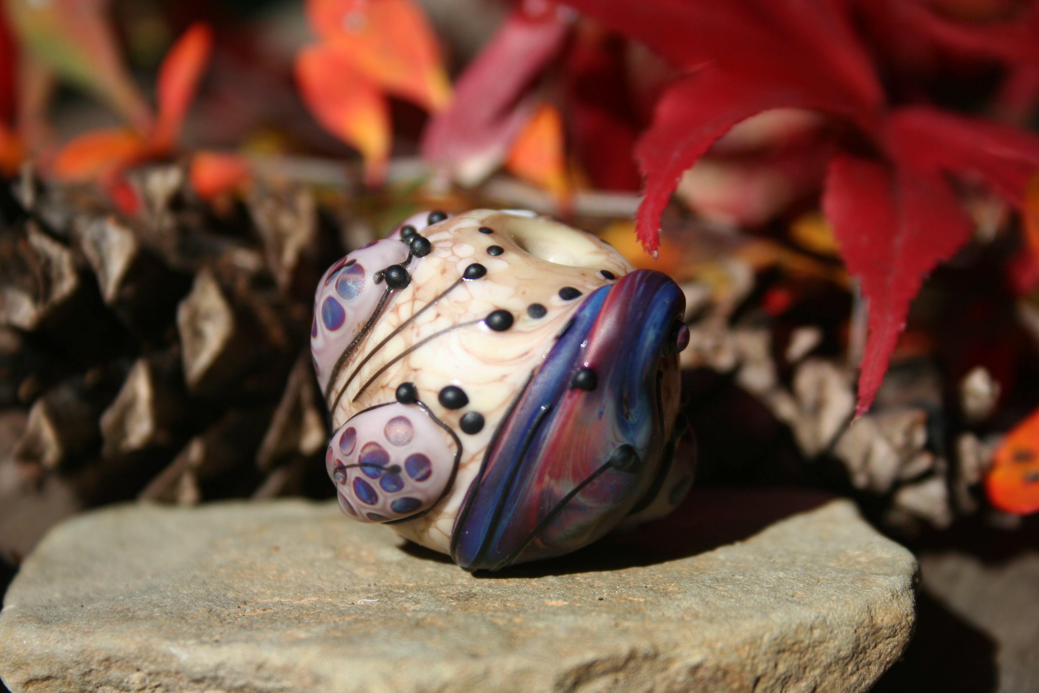 glass bead=Deep purple floral-