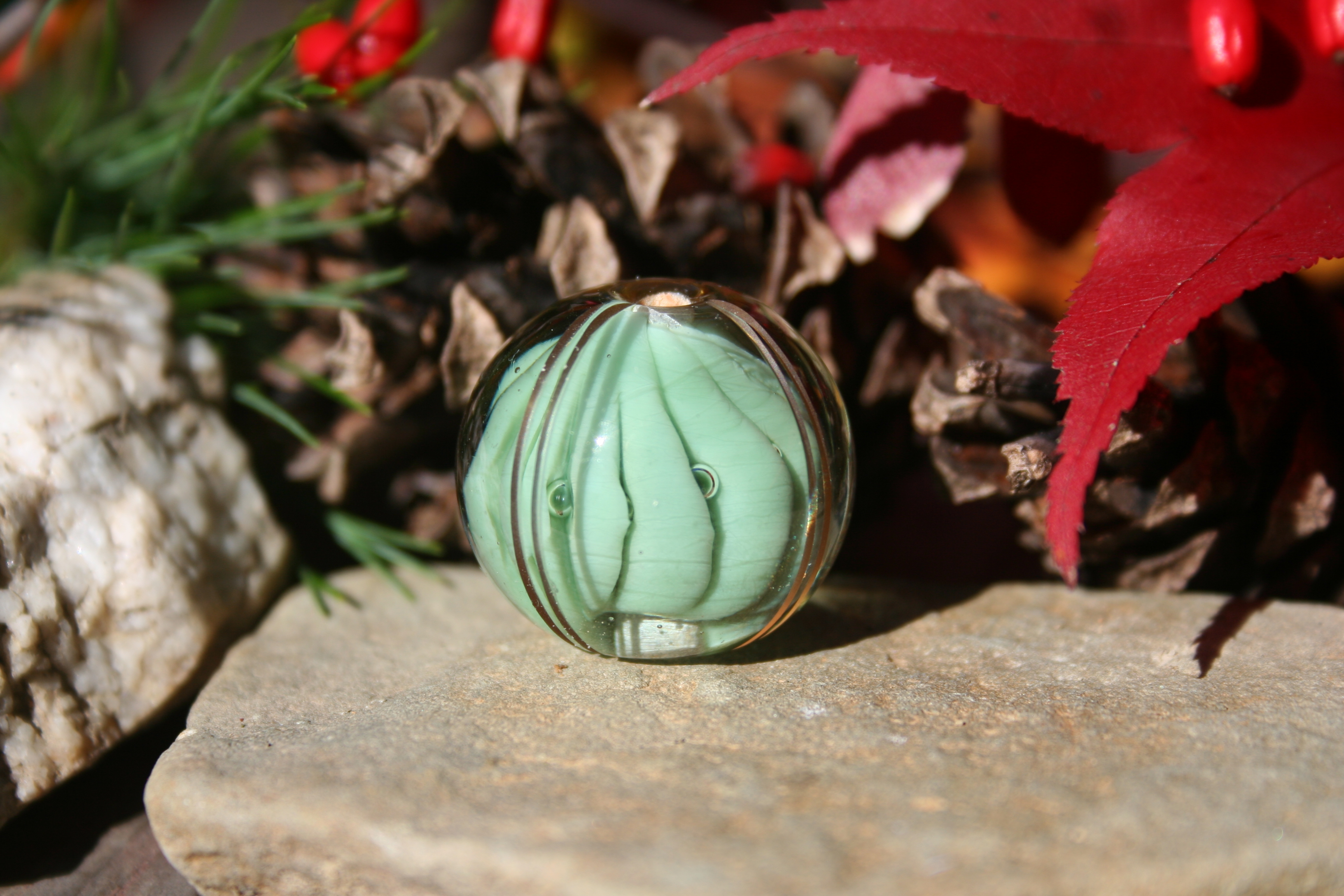 glass bead-green carved