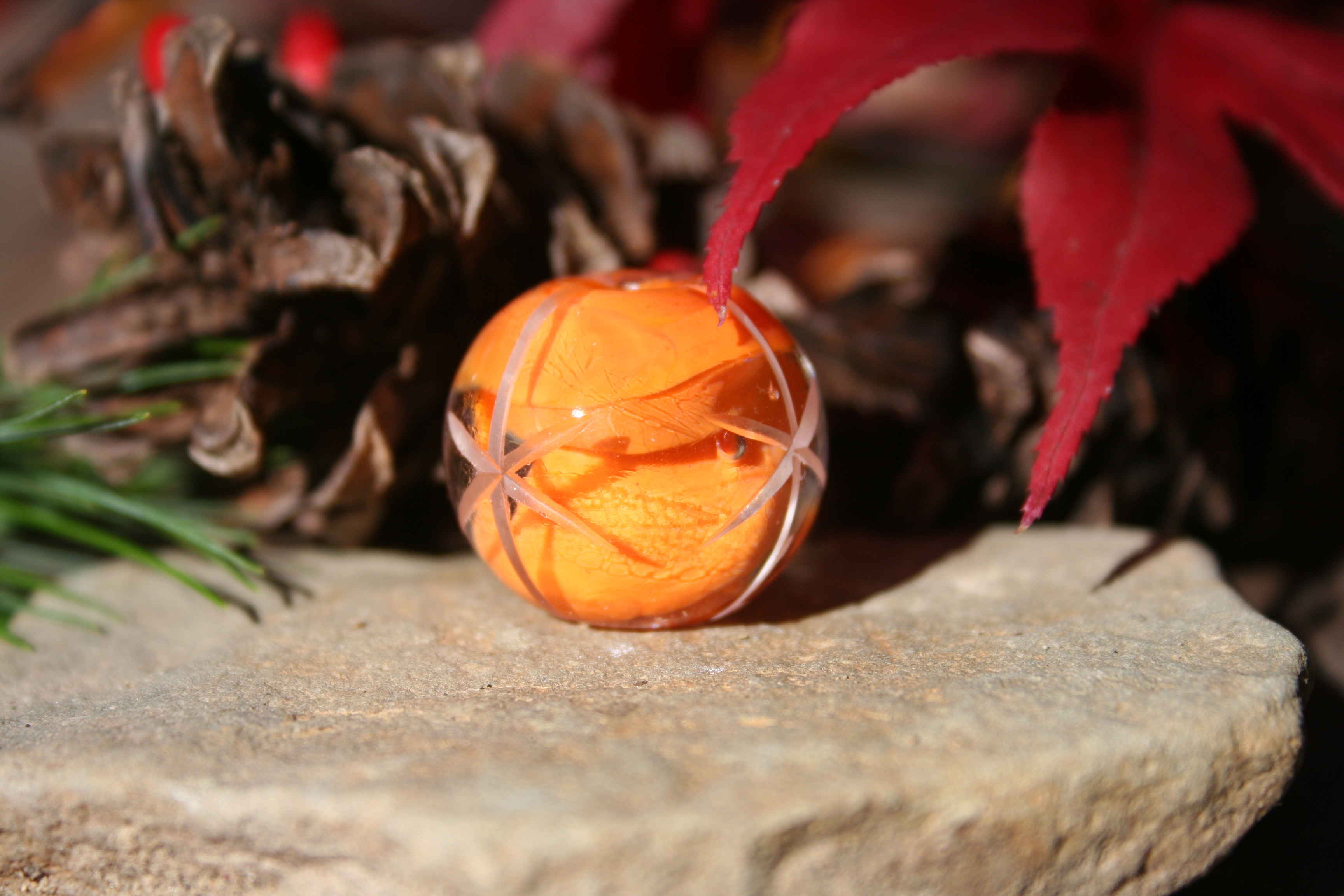 glass bead-Orange Carved-