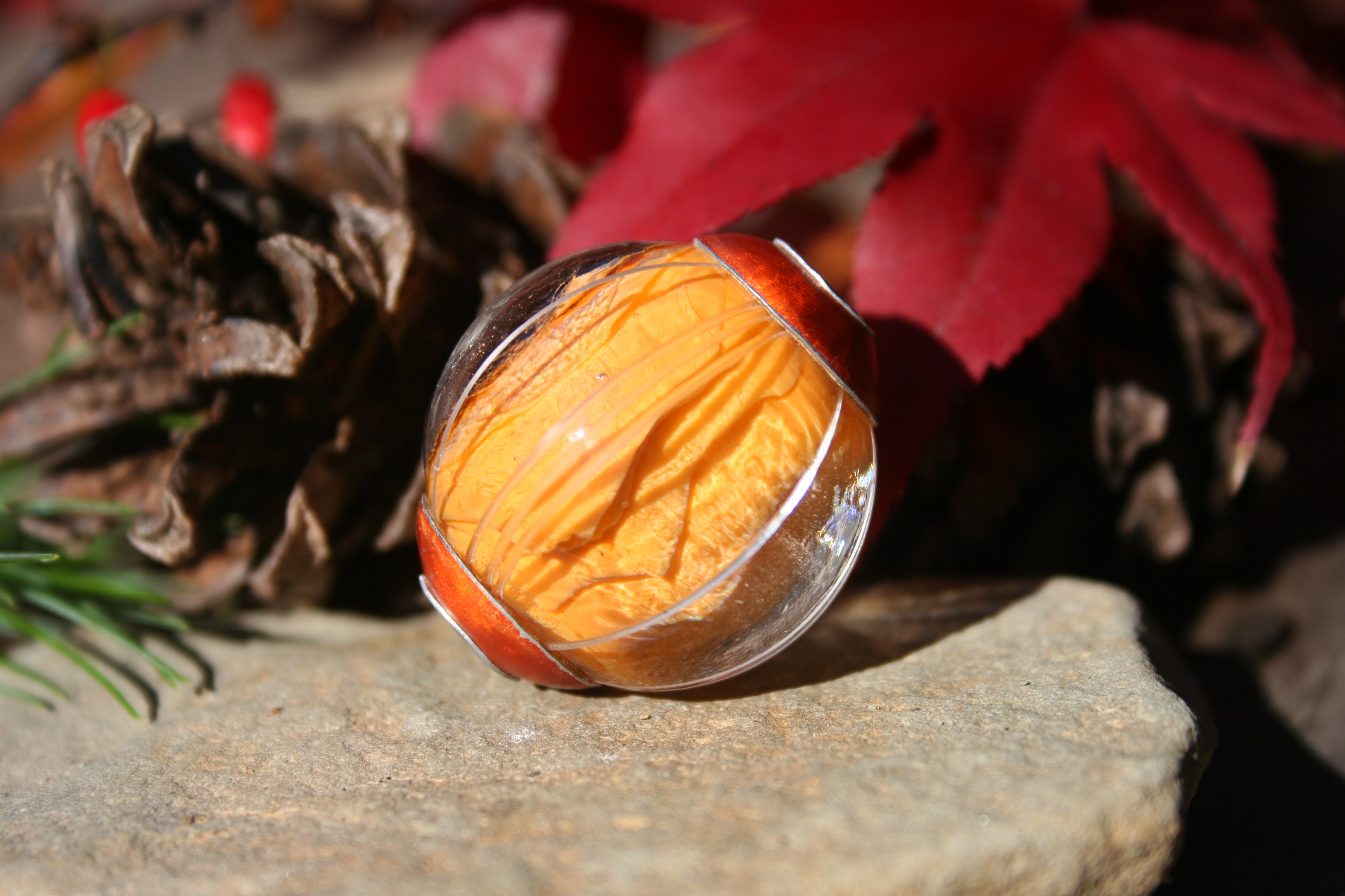 glass bead-Orange Cored and Capped-