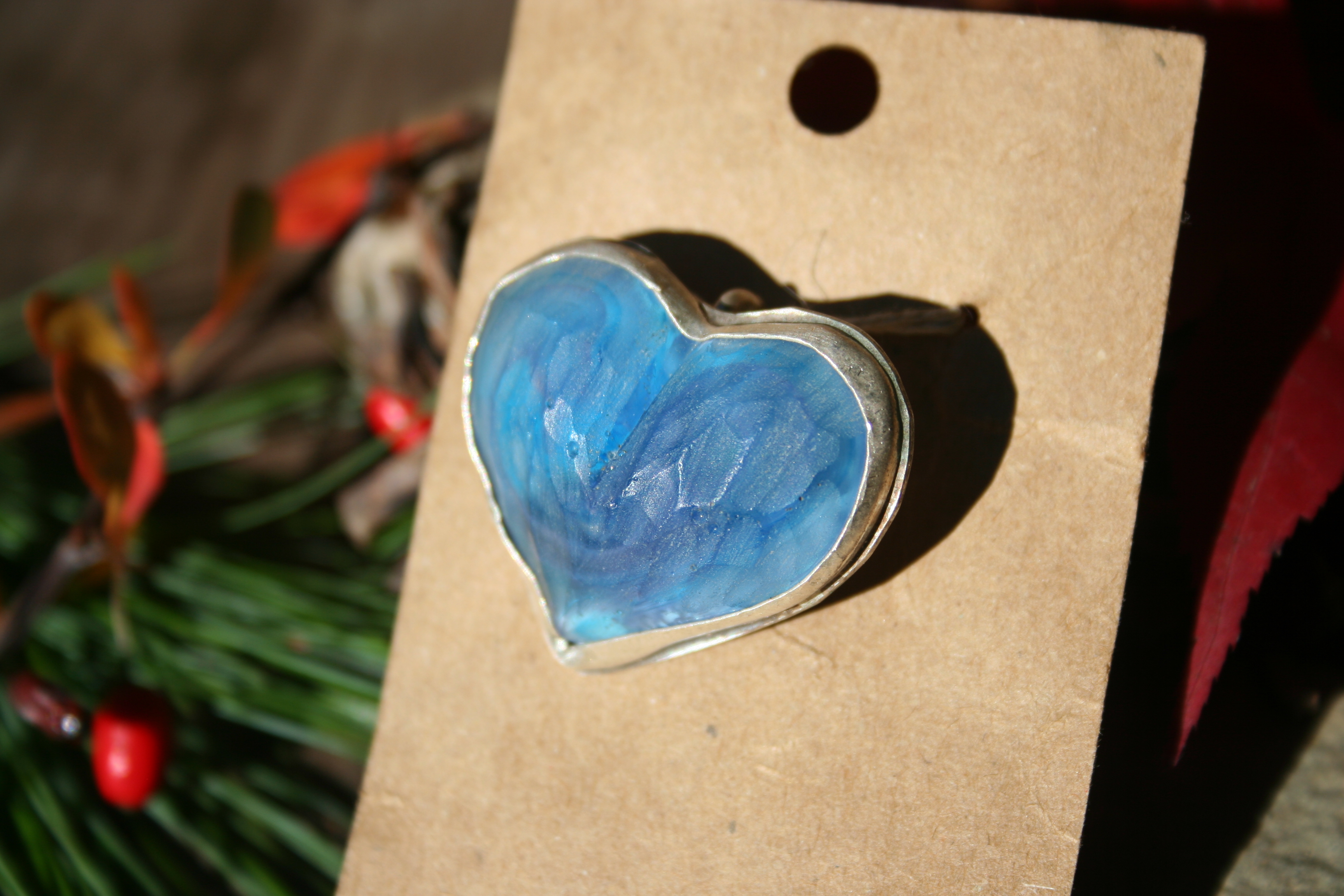 glass heart pendant-Blue carved glass set in sterling silver